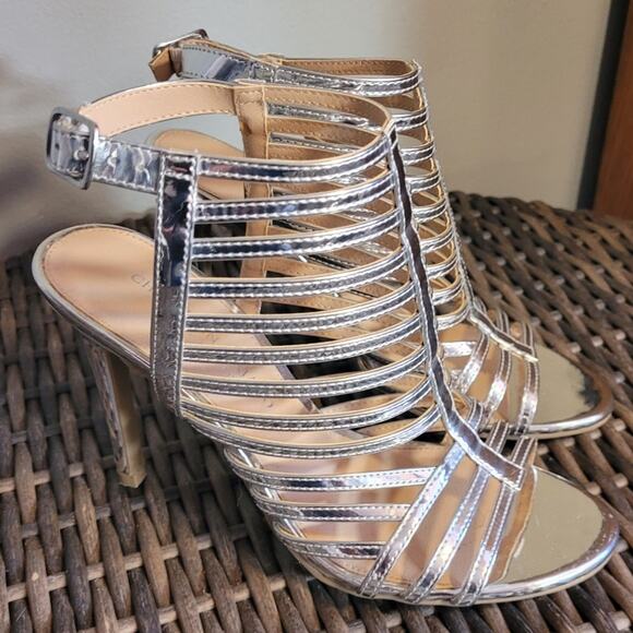Christian Siriano Liquid Metallic Silver Caged Stilettos 6 Strappy Party Heels - Picture 3 of 8
